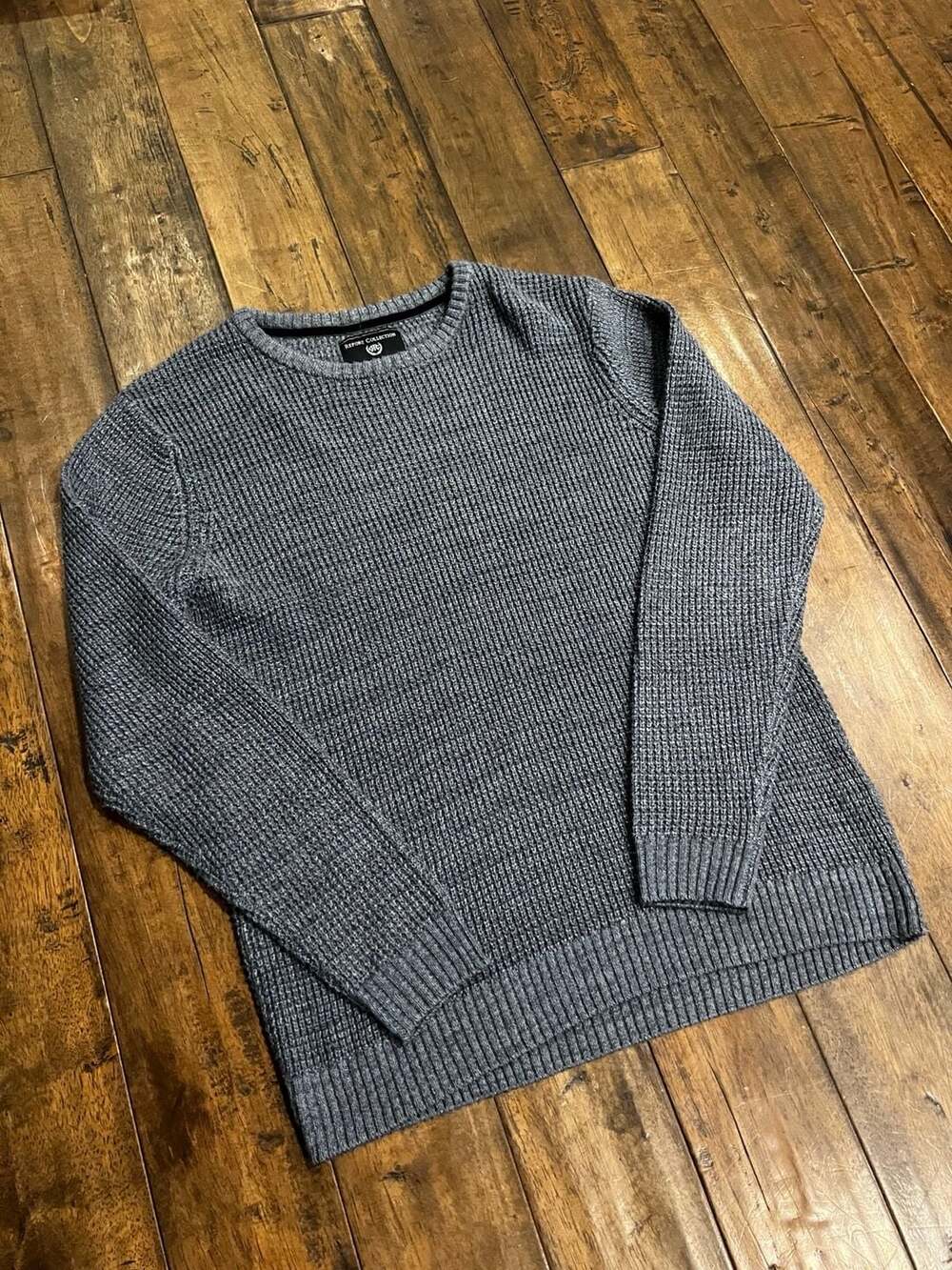 Report Collection Waffle-Knit Sweater Size L Grey Crewneck